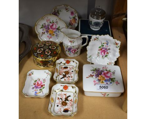 Royal Crown Derby - Derby Posies trinket dishes, various shapes; a similar milk jug;   a Lynton Hamilton Imari cylindrical bo