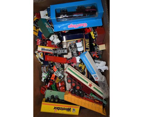 Die-cast Vehicles - Corgi Tesco petrol tanker;  juniors car transporter, Matchbox Kenworth Aerodyne;  others Solido, Racing C