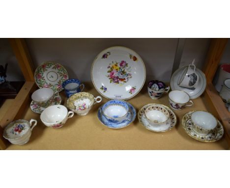 Ceramics - 18th century and later cups and saucers, including a Worcester wrythen tea bowl, c.1770;  a Newhall teabowl and sa