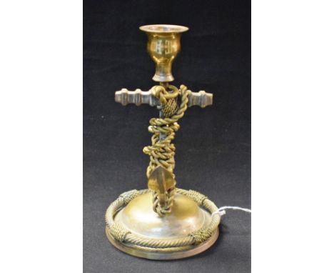 A Victorian silver plated chain and anchor candlestick