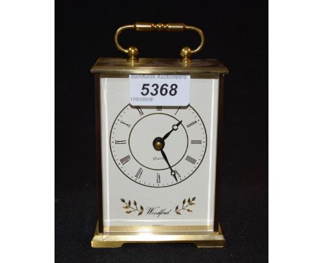 A Woodford carriage/mantle clock, cream dial, quartz movement 