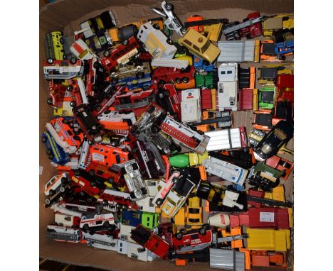 Die- cast Vehicles - mostly Matchbox inc Police Rescue Landrover,  Wreck Truck, Dump truck, Fire Engine, Snorkel, Road Roller