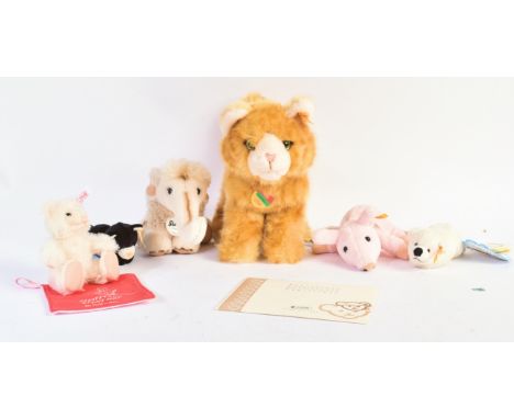 A collection of x6 German Steiff made soft toy teddy bears comprising; 074943 Kitty Cat, 072314 Clippy Elephant, 281327 Sissi