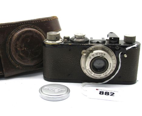 Ernst Leitz No 11340 Camera, with Leitz Elmar 1:3.5 f=50cm lens, in a leather case.