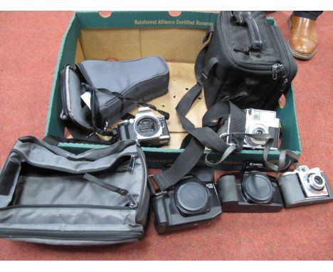 Minolta Dynax 4 Camera Bag, two camera carrying bags, Koroll II camera, Olympus filters, Kodak Bantam, Canon EOS 100 camera, 