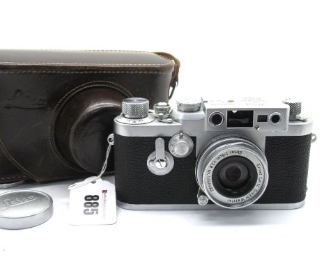 Leica No 969668 Camera, chrome body with black crackle finish - Leitz f=5cm 1:2.8 No 1450482 lens, in brown leather case.