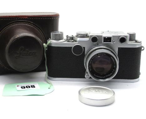 Leica IIf 1956 Camera, with Summicron f=5cm 1:2 No 1479905 lens , in brown leather case.