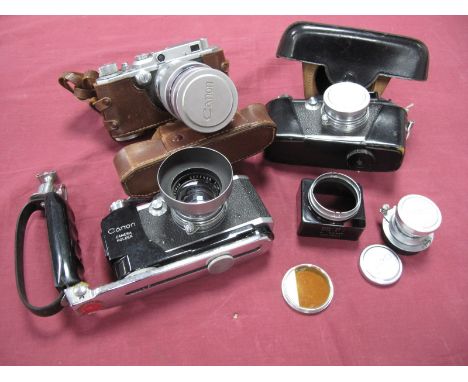 Canon No. 22574, in camera holder, Canon No. 22547, in leather case, Canon Lens 135mm No. 61108, Canon No. 26902, with one ot