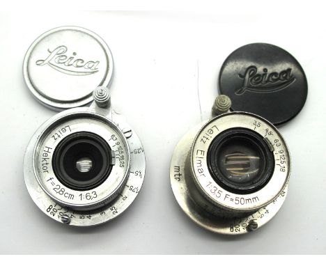 Leitz Hektor f=2,8cm 1:6,3 Lens with Leica Cap, Leitz Elmar 1:3,5cm f=5mm Lens with Leica Cap. (2)