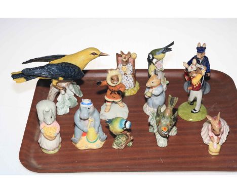 Goebel Golden Oriole, Firecrest and Great Titmouse, Beswick Hugo Hippo, Doulton Bunnykins figures, Royal Albert Goody Tiptoes