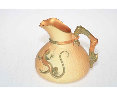 Royal Worcester salamander and basket weave jug, mark with date code for 1912, 15.5cm high.