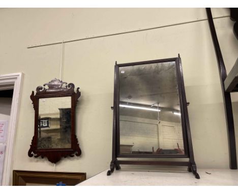 Georgian mahogany fretwork mirror and 19th Century toilet mirror (2).