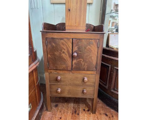 Mahogany 3/4 gallery backed commode having two doors above two drawers, 91.5cm by 52cm by 50cm.