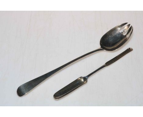 George III silver marrow scoop, London 1761, and Eley &amp; Fearn silver salad fork, London 1805 (2).