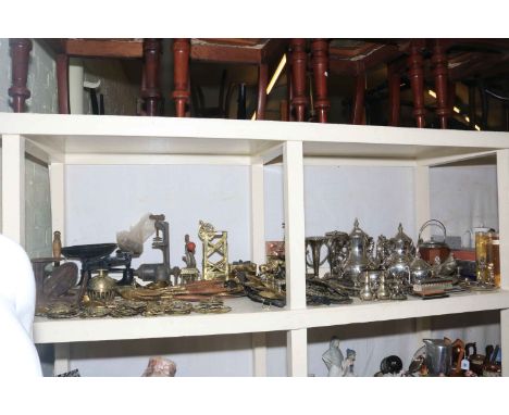 Collection of brass including horsebrasses and martingales, silver plate including tea set and tray, Hampshire Art Foundry pi