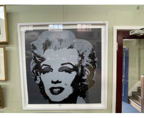 After Andy Warhol, monochrome portrait of Marilyn Monroe, 90cm by 90cm, framed.