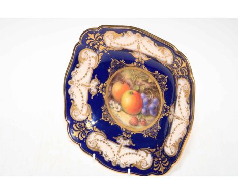 Royal Worcester fruit painted dessert dish, signed R. Sebright, mark with date code for 1918, 24cm across.