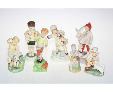 Good collection of seven Royal Worcester figures including All Mine, Snowy and Months.