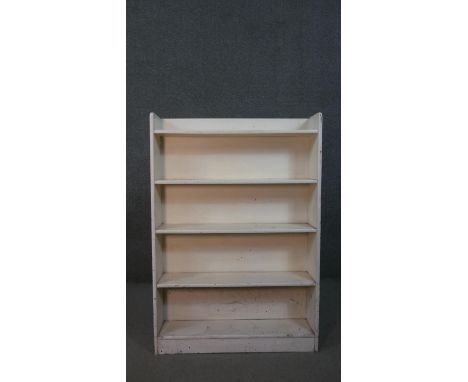 A vintage Herbert E Gibbs open bookcase, later painted. H.111 W.66 D.76cm 