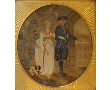 A late 18th Century wool work tapestry panelDepicting 'A sentimental journey through France and Italy, after Laurence Sterne,