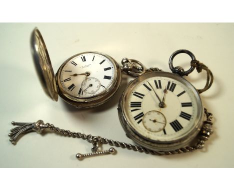 A Victorian hallmarked silver full hunter pocket watchThe cover lifts to enclose white enamel dial with Roman numerals and su