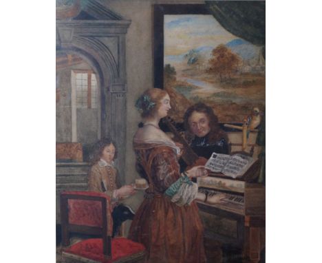 Arabella Pigott (1830) - 'Interior scene with elegant figures playing musical instruments'Watercolour, signed, inscribed to m