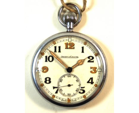 A WWII Jaeger-LeCoultre military open faced pocket watchWith Arabic numerals and subsidiary seconds dial, engraved G.S.T.P, n