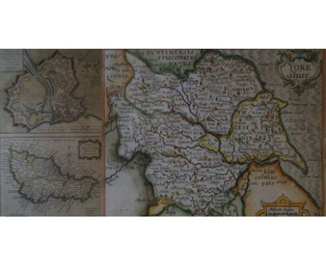 Hand tinted map of Yorkshire by Peter van den Keere, 17th Century12x16cm, hand tinted map of a plan of Bell-Isle divided into