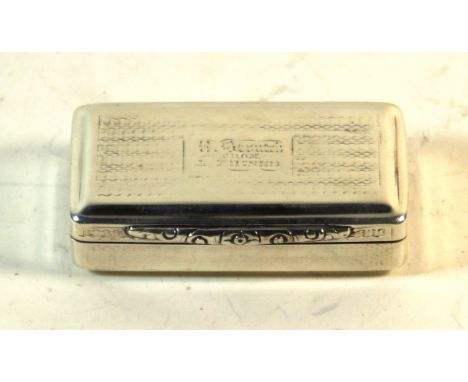 A Victorian hallmarked silver snuff boxHaving engine turned outer decoration and engraved name, with gilt interior, made by E