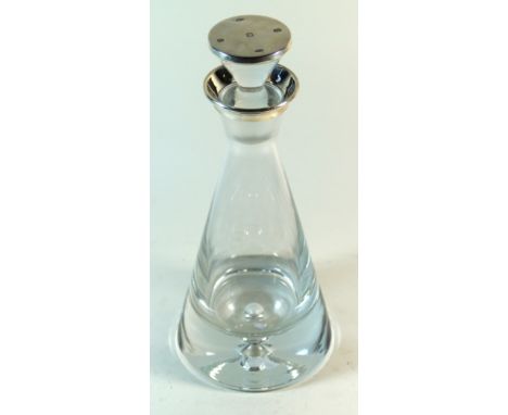A contemporary glass decanter of tapering formWith hallmarked silver mouth and stopper cap, Birmingham, height 32cm. CONDITIO