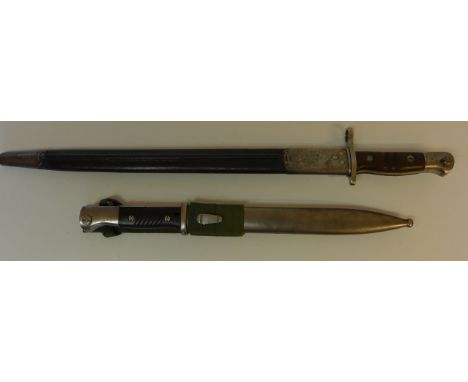 A WWII period German S84/98 bayonet 24cm blade stamped E.U.F.horster no.7875, moulded grips, metal scabbard with webbing frog