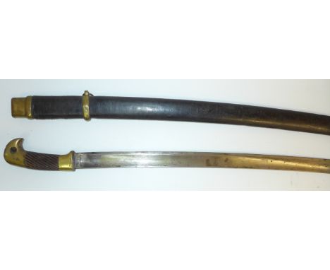 A Imperial Russian 1881 pattern Troopers Shasqua86cm curved single fullered blade, stamped 1911R with wooden and brass grip, 