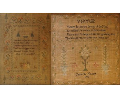 Two 19th Century tapestry panels The first decorated with animals and foliate with verse, by Hannah Lloyd, aged 12 years 1817