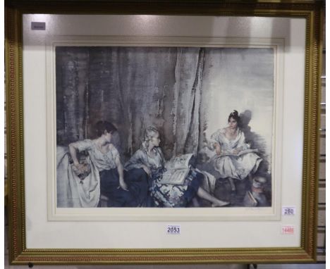 Sir William Russell Flint (1880-1969): artist signed colour lithograph, 84 x 71 cm. Not available for in-house P&amp;P