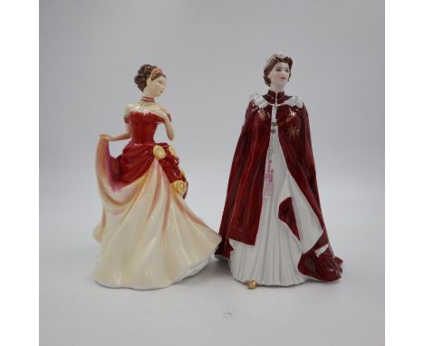 Royal Worcester figure The Queen's 80th Birthday 2006 with Royal Doulton figure Autumn Ball HN5465 (2). UK P&amp;P Group 1 (£