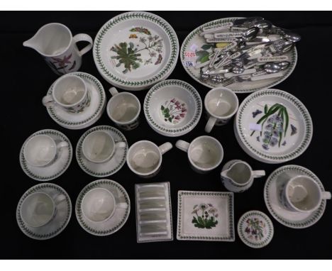 Extensive suite of Portmeirion ceramics, including a large oval platter, tea cups and saucers, knives and forks, plates. Not 