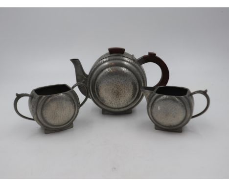 Art Deco period My Lady Pewter three piece tea service. UK P&amp;P Group 1 (£16+VAT for the first lot and £2+VAT for subseque