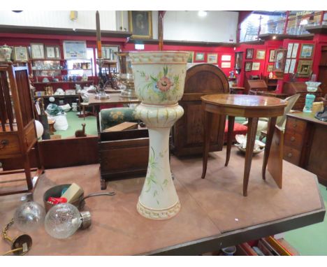 A Cercapia late 20th Century Portuguese ceramic jardiniere on stand with floral detailing, hairline cracks, 74cm high 