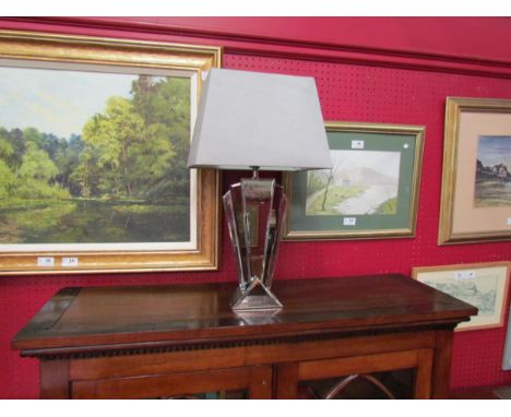A mirrored Art Deco style lamp with silvered shade 