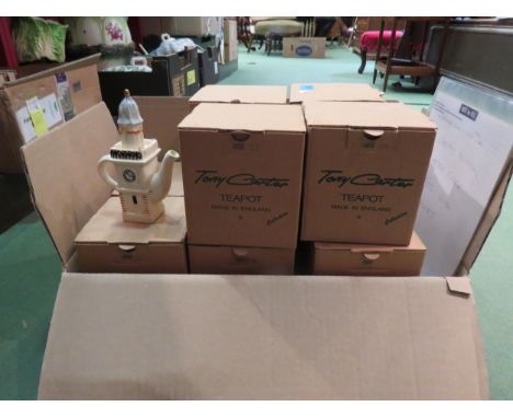 Ten Tony Carter limited edition Harleston clock teapots with certificates 