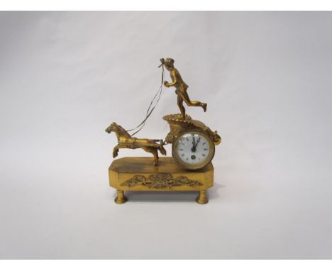 A French gilt mantel clock of chariot form 