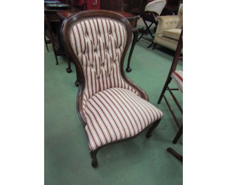 A button-back stripe upholstered spoon-back open armchair 
