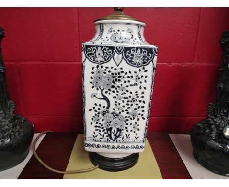 A Chinese blue and white hand-painted vase converted into a table lamp, 42cm tall 