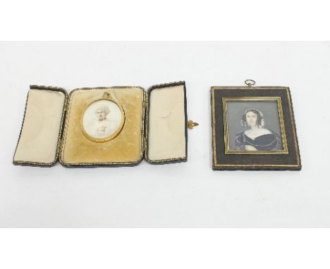 19th Century English School/Portrait miniature of a Lady/bust length, her hair in ringlets with a pink cap, wearing a black d