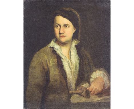 Early 18th Century English School/Portrait of a Stone Mason with Hammer and Chisel/half length/oil on canvas, 81cm x 63cm/see