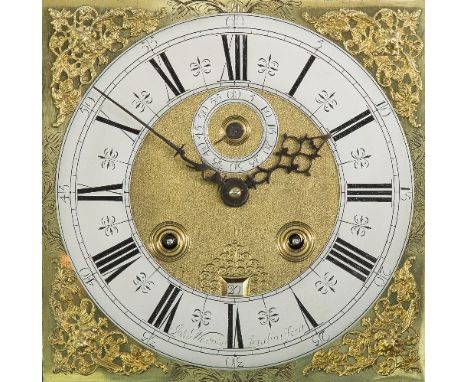 A month-going longcase clock, circa 1700, the square brass dial signed John Westoby, London with date aperture and subsidiary