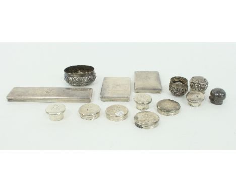 Ten silver mounts for a dressing case, London 1877, all with Gothic letter A and four further silver mounts, approximately 40