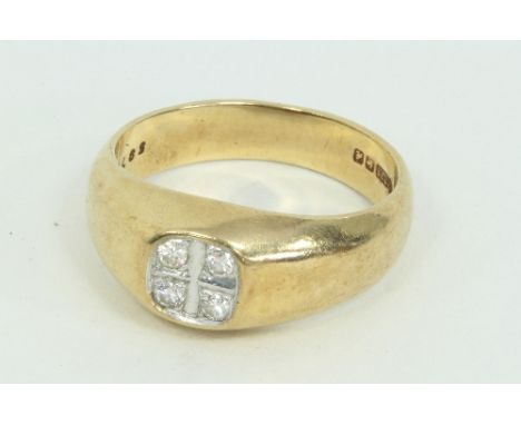 A 9ct gold and diamond ring, claw set with four brilliant cut stones, marked 375, ring size V
