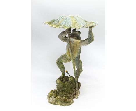 A bronze fountain head, in the form of a frog with lily pad above its head, 122cm high/see illustration