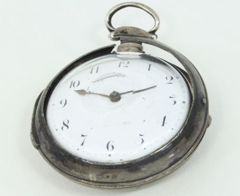 A George III silver pair-cased pocket watch, the white enamel dial with Arabic numerals, the chain driven movement signed Tho